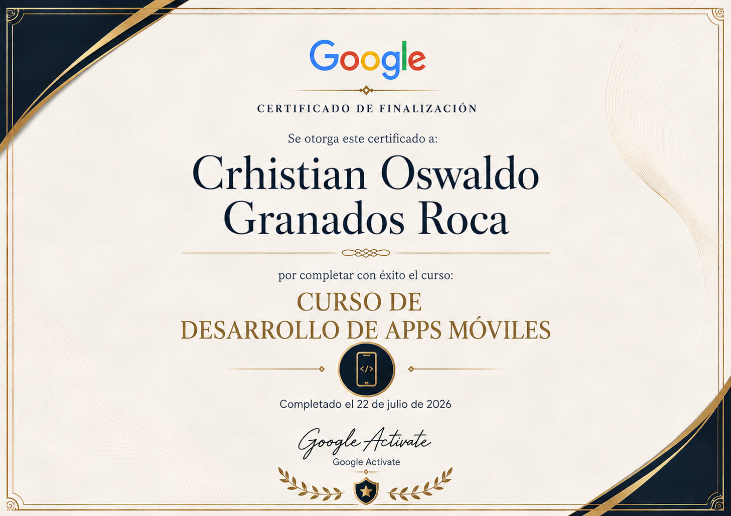 Certificación Curso de Desarrollo de Apps Móviles